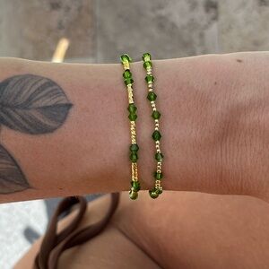 Green and Gold Beaded Bracelet | Handmade Stretch